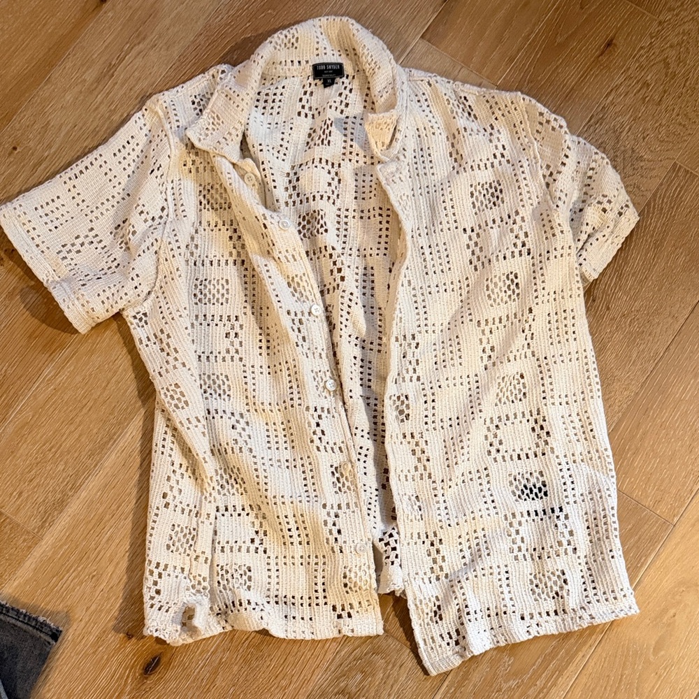 Todd Snyder Ivory Crochet Knit Top